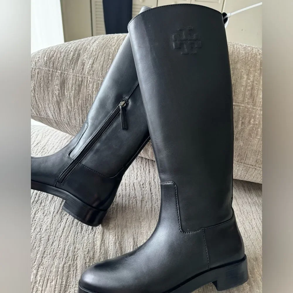 Tory Burch Black Over-The-Knee Leather Riding Boots